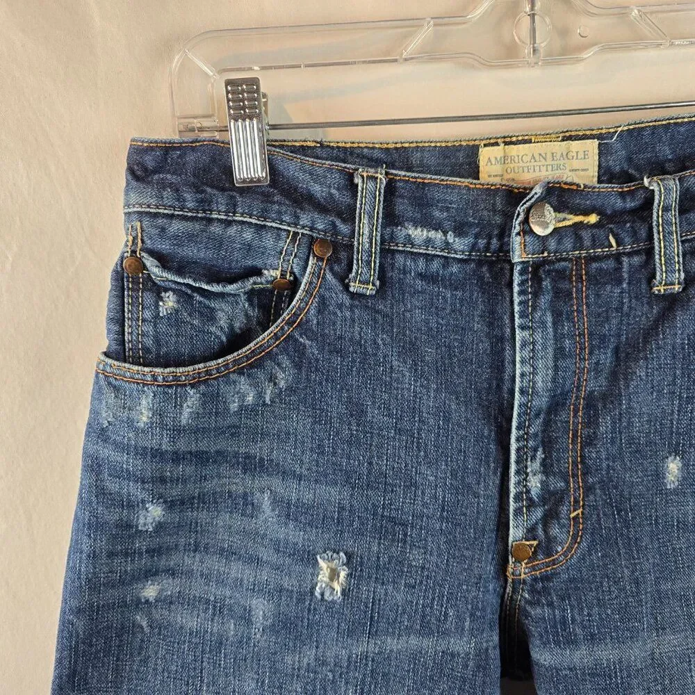 American Eagle Jeans Mens 30x30 Blue Bootcut Distressed 100% Cotton Denim Y2k